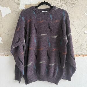 Vtg Grandpa Sweater Geometric Knit Purple Abstract 90s Ziziano USA Made Mens XL